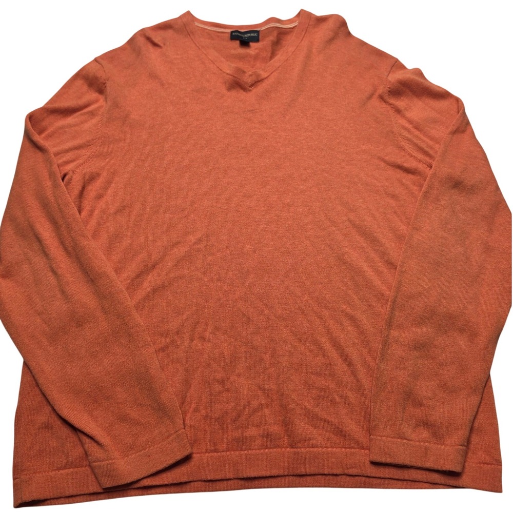 Banana Republic Mens XL Orange V-Neck 100% Cotton Lightweight Knit Sweater